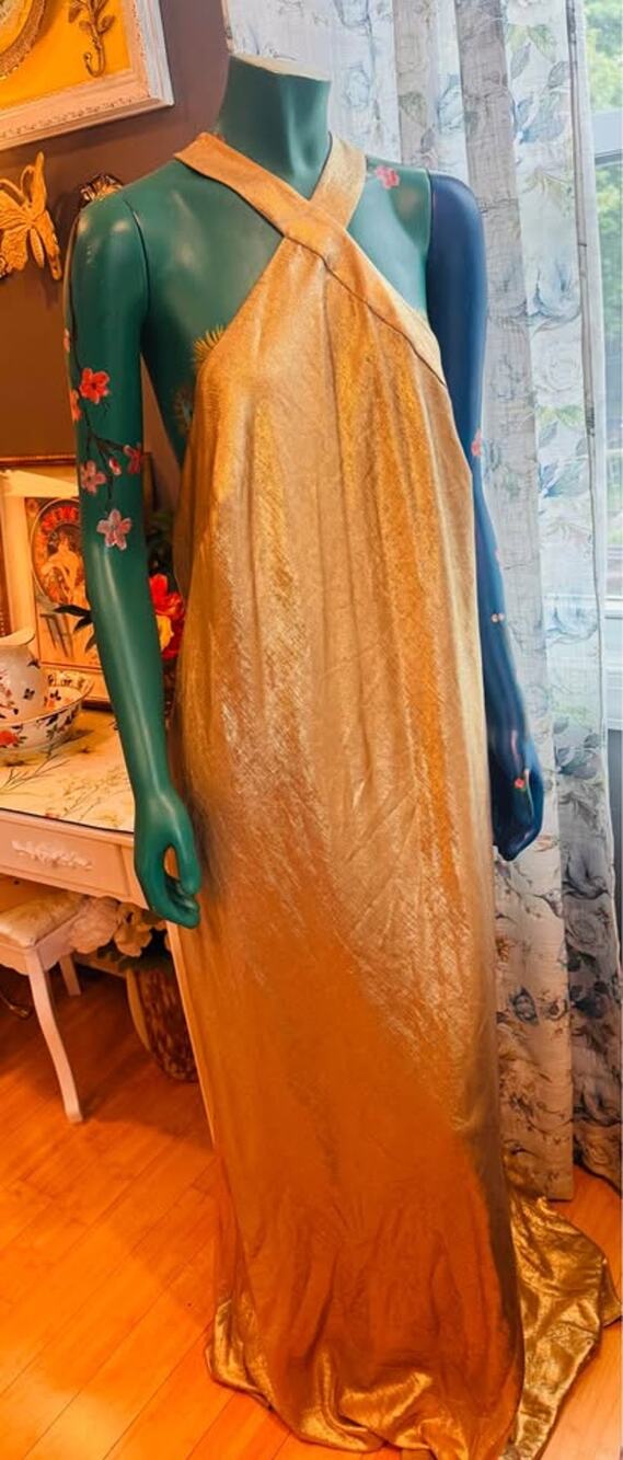 Adrianna Papell NWT Light Gold Foiled Halter Gown ✨22W